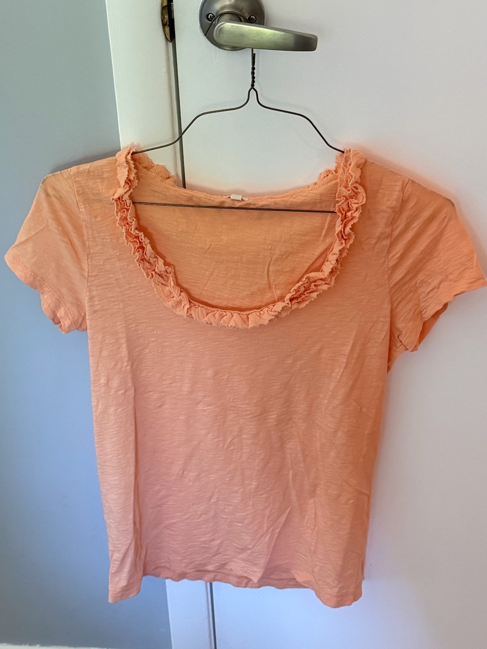 J. Crew Peach Ruffle Scoop Neck Short Sleeve Tee